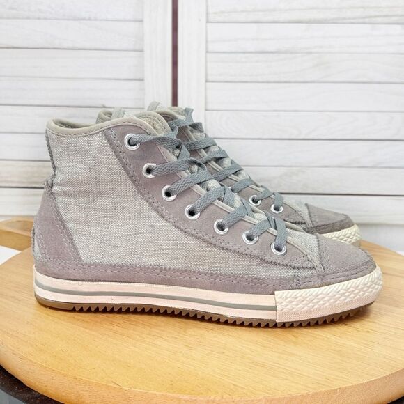 Converse Elsie Linen Suede Sherpa Lined High Top Sneakers Taupe Gray 6.5 - Picture 1 of 11